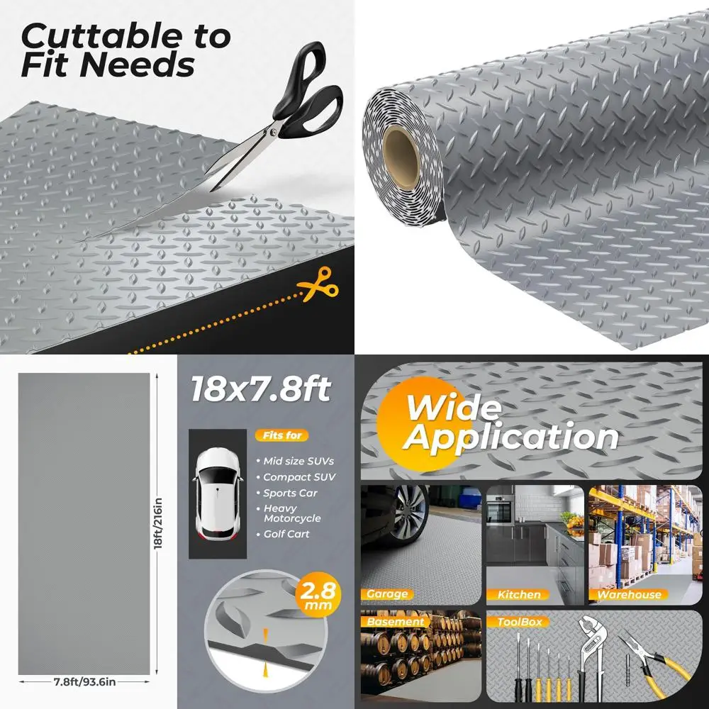 

Thickened 2.8mm Rubber Garage Flooring Roll, 7.8x18ft, Suitable for Cars, SUVs, and Sports Cars, Light Grey