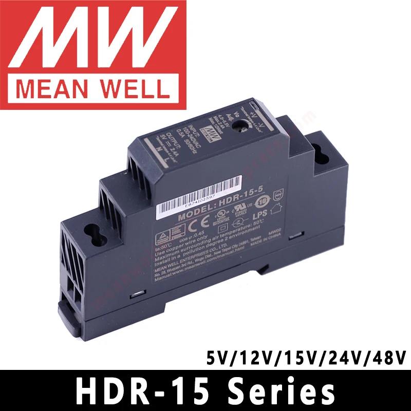 Mean Well DIN Rail LED Driver HDR-15 Series meanwell 5v/12v/15v/24v/48v LED Transformer LED Power Supply Adapter