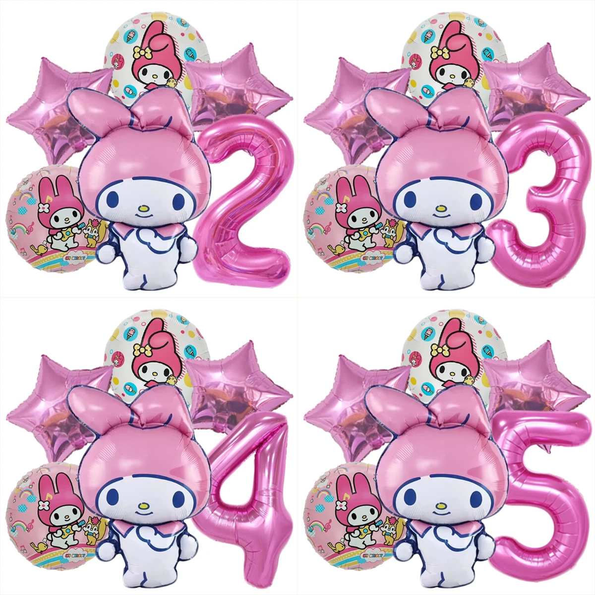 6pcs/set Sanrio Cartoon my melody Aluminum Film Balloon Cute Children Birthday Set Girl's Birthday Decorating Party Gifts Prop