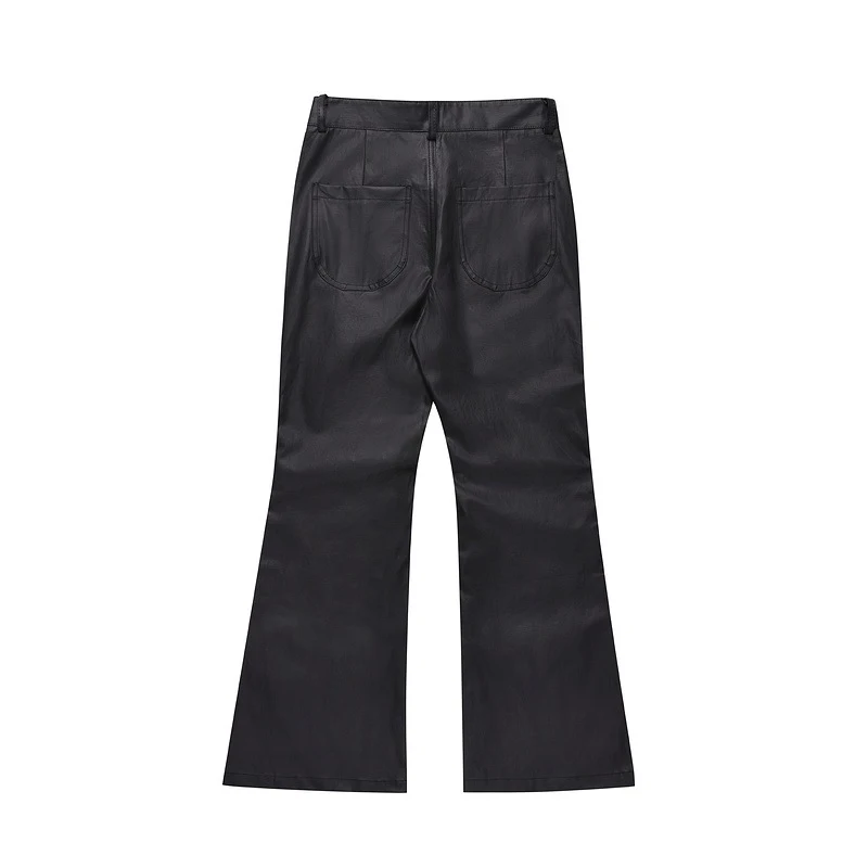 [BOMP] High Street Trendy Black Brushed Wax Micro Horn Casual Pants