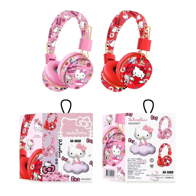 Hello Kitty Sanrio Kuromi Head Mounted Cute Cartoon Bluetooth Earphone Cell Phone Computer Music Stereo Earphone Girls Gifts