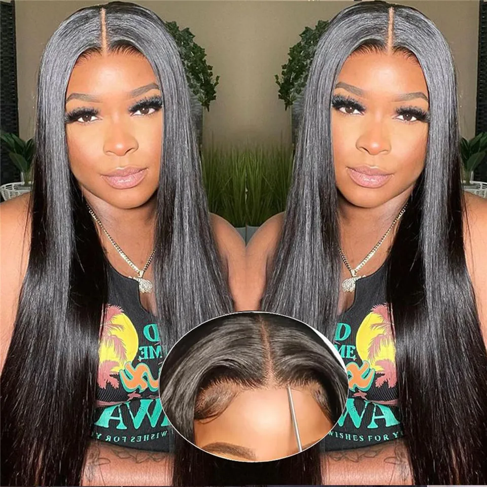 

28inch 13x4 Lace Wear And Go Glueless Wig Human Hair Ready To Wear Preplucked Pre Cut Lace Straight Lace Front Wig Natural Color