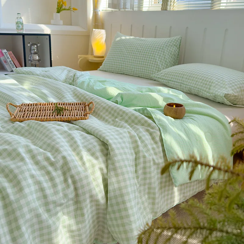 Fotografia 4: Cobertor Japonês de Verão com Grade, Aconchegante e Respirável, Manta Refrescante Xadrez para Cama, Super Macio de Poliéster e Algodão, Decoração para Casa