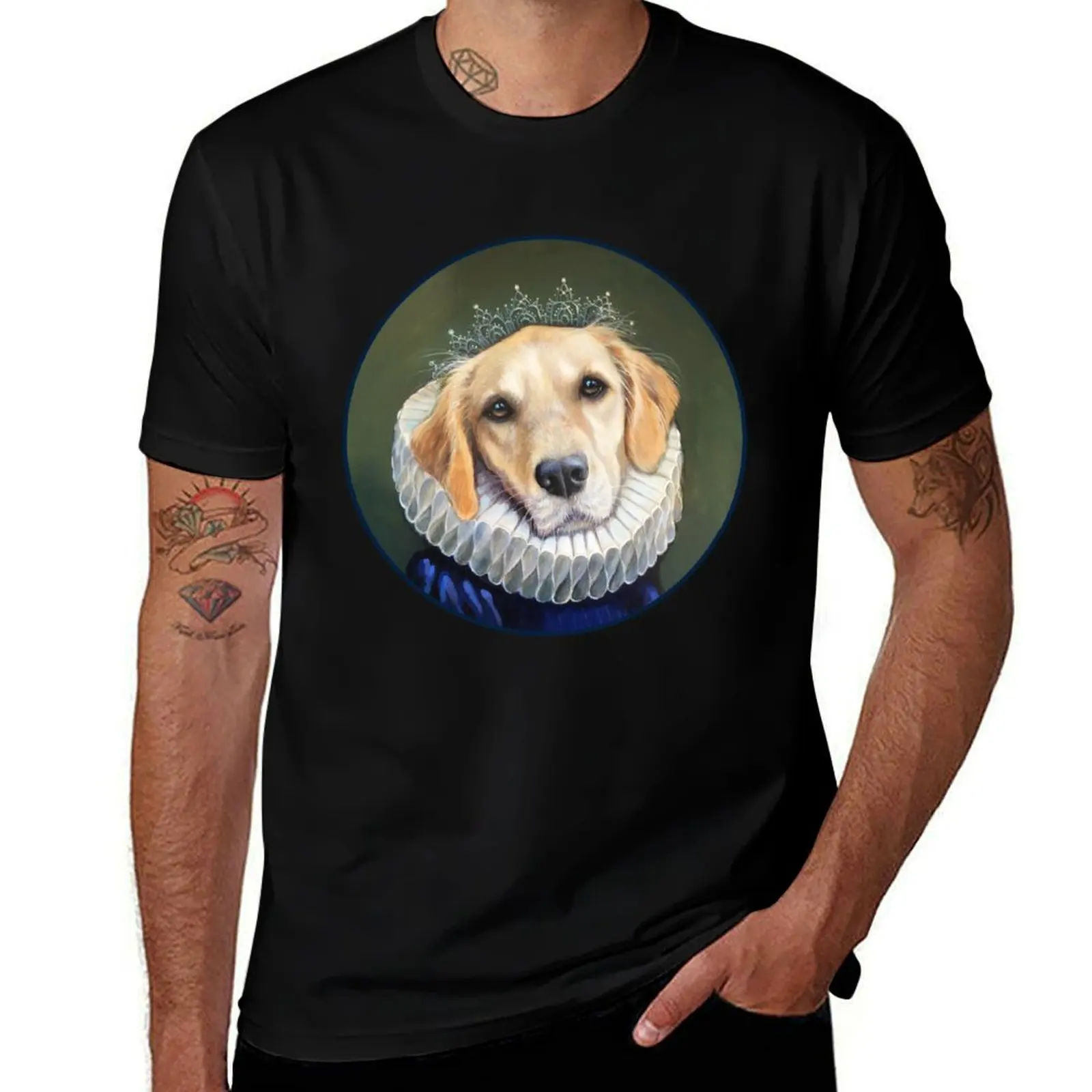 

Lady Grace - Golden Retriever Lover Golden Retriever in Elizabethan collar T-Shirt Casual Fashion Short Sleeve Cotton T-Shirt