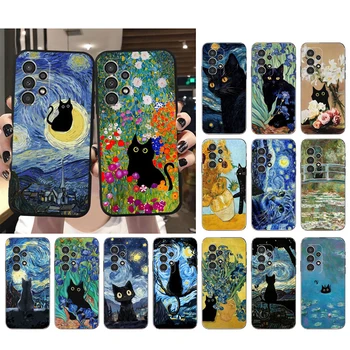 레트로 유화 반 고흐 고양이 전화 케이스, 삼성 갤럭시 A52S A04S A21S A33 A23 A13 A14 A32 A52 A53 A54 A51 A71 M51