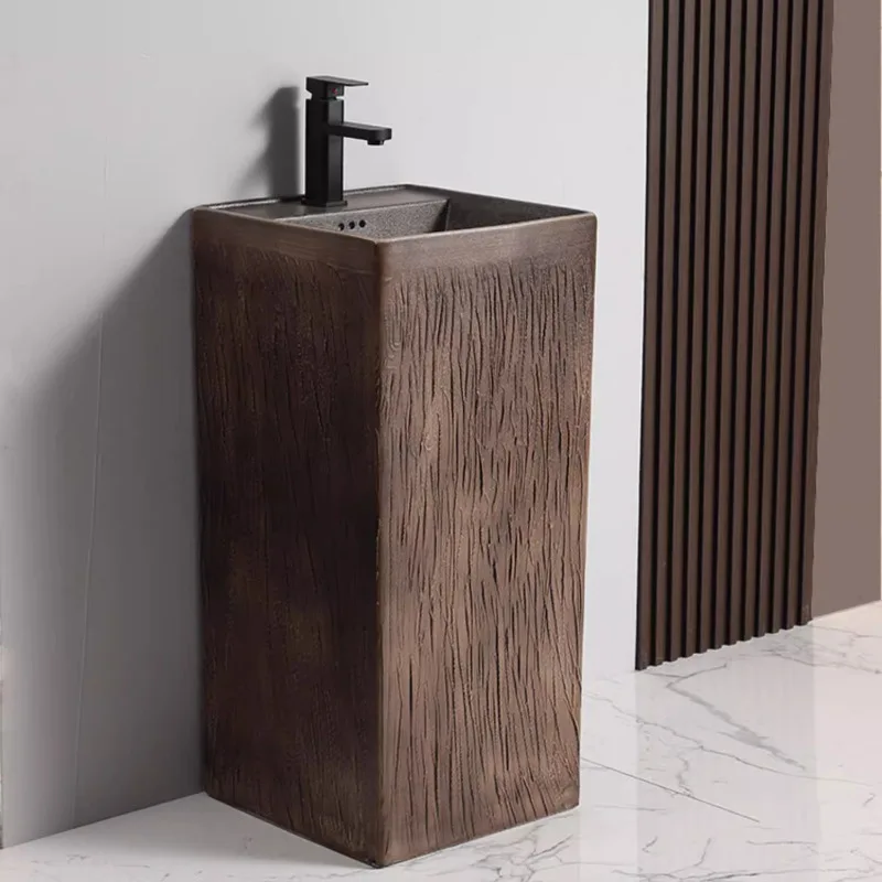 Antique column basin, retro integrated ceramic floor-to-ceiling washbasin, villa balcony inn, outdoor courtyard column type