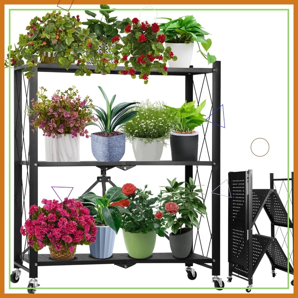 

3 Tier Folding Metal Plant Stand for Indoor Flowers - Space Saving Display Rack