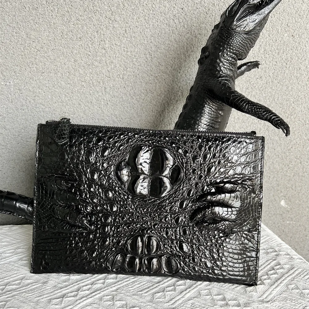 Luxury Genuine Crocodile Leather Men's Envelope Clutch Bag, Designer Card Holder Wallet, High-End Men's Handbag