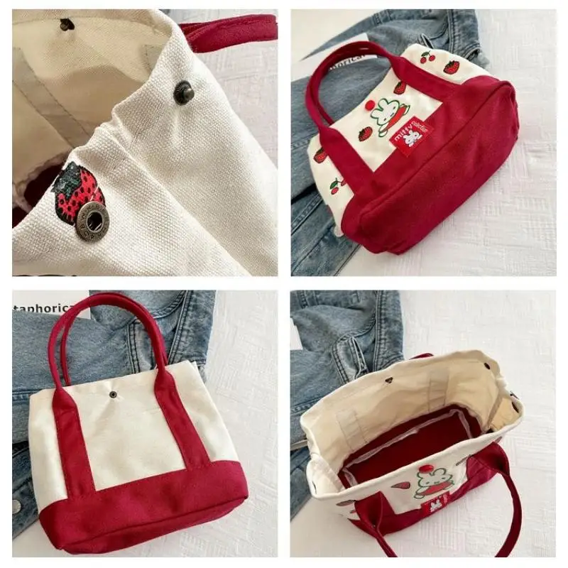 Nuova borsa di tela ricamata Miffy Borsa da esterno per ragazze Kawaii Borsa Bento Borsa a tracolla per studenti di grande capacità Borsa per la spesa