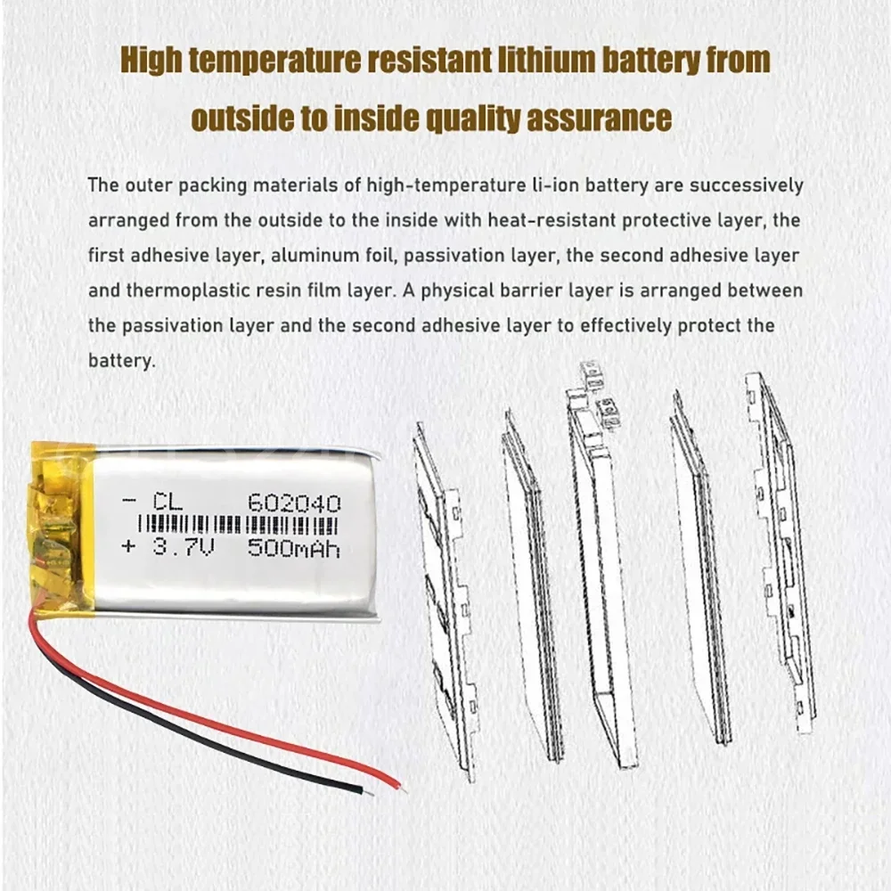 602040   3,7 В, 500 мАч, сменная литий-ионная батарея Lipo, литий-полимерная аккумуляторная батарея для Bluetooth-динамика