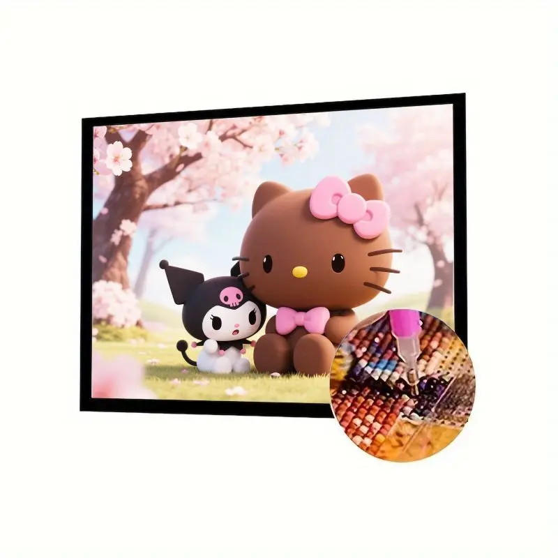 

1 шт. Набор алмазной живописи Hello Kitty & Kuromi — милый мультяшный Sanrio 5D Full Drill Rhinestone Art для домашнего декора стен своими руками, вишня