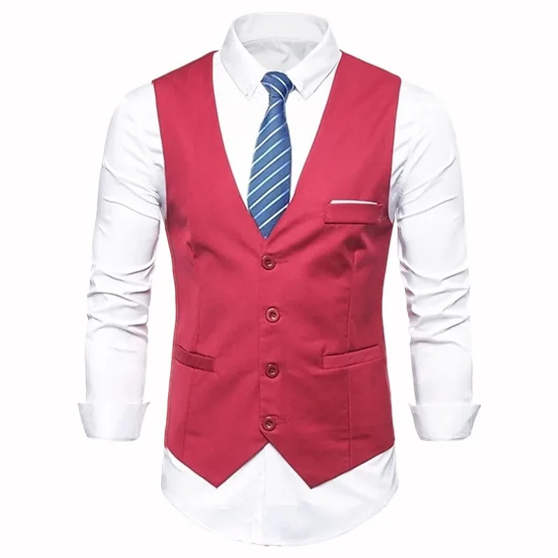 신상품 2025 남성 비즈니스 캐주얼 슬림핏 조끼 한국 스타일 폴리에스터 수트 조끼 패셔너블 트렌디 민족 무대 의상