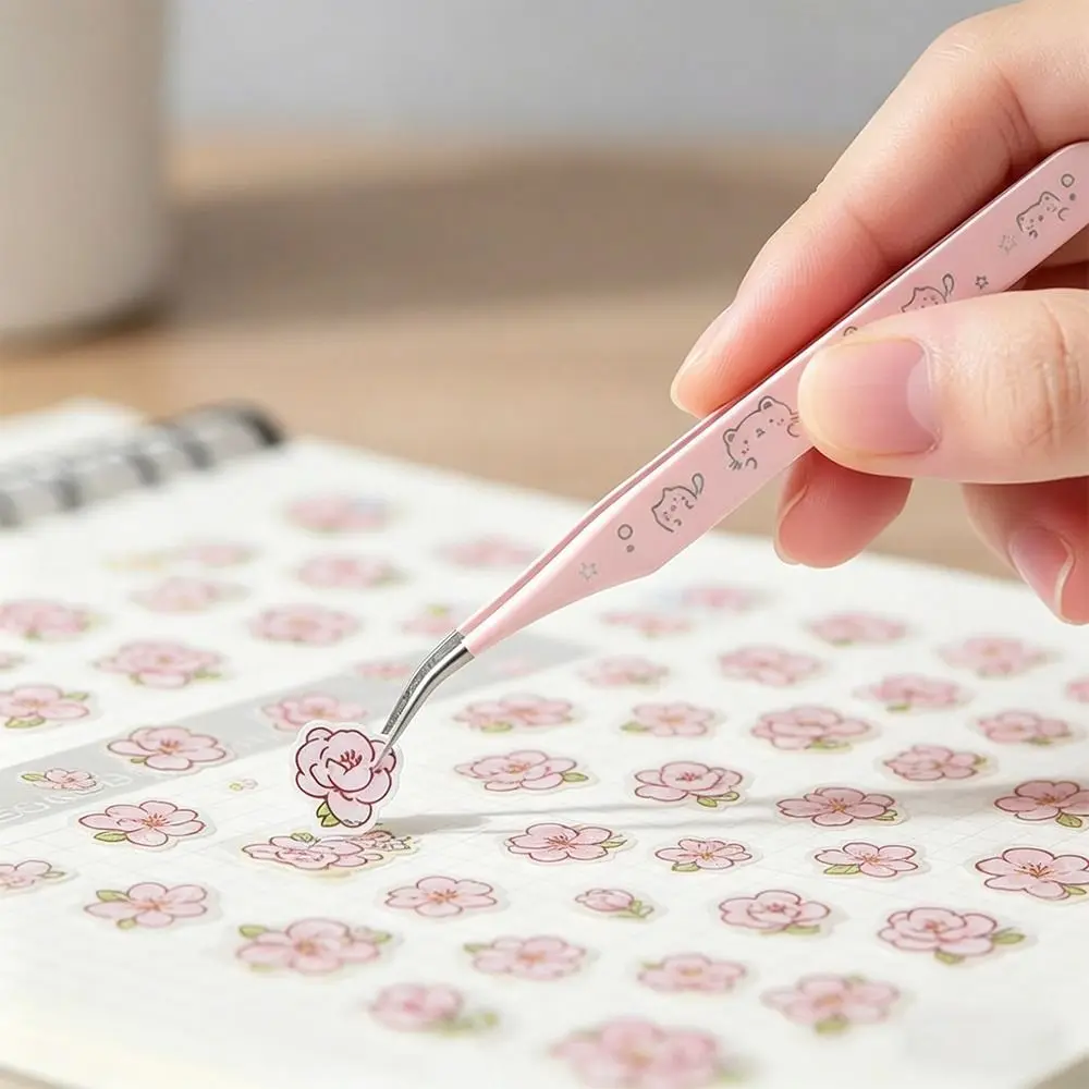 Stainless Steel Curved Stickers Tweezers High Precision Anti-static Lashes Extension Tweezer Cartoon False Eyelash Tweezers