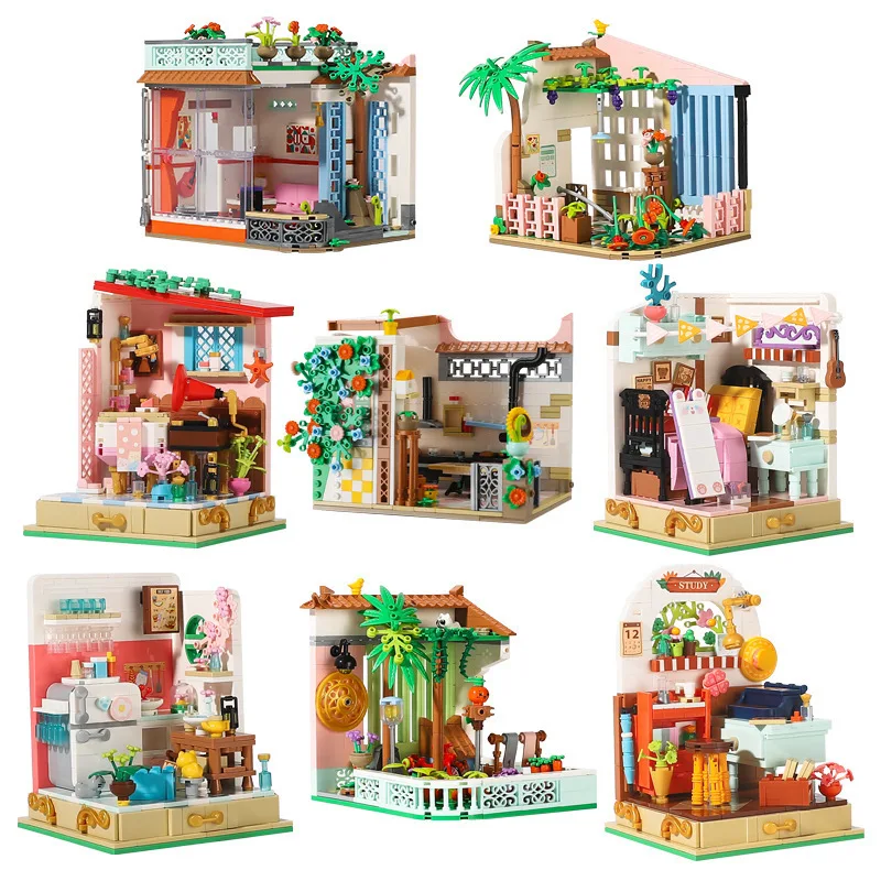 

Loz Mini Diamond Building Block City Family Living Room Kitchen Bedroom Bathroom Courtyard Study Room Garden Bricks Toys