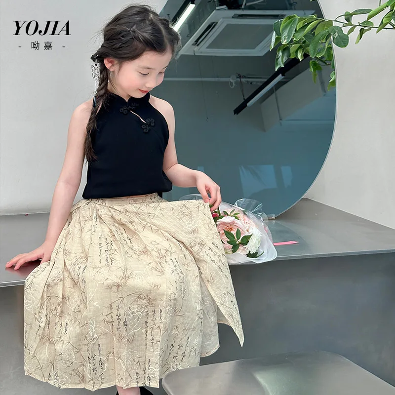 

Girl Clothes Suit Girls National Style Set Summer 2024 New Chinese Children Summer Dress Skirt Children Two-piece Set