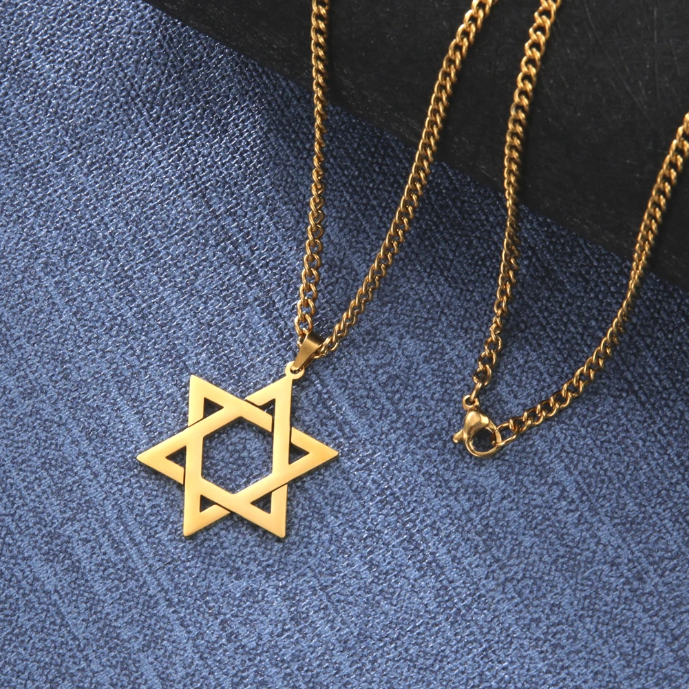 Dreamtimes Trendy Mogan Star of David Pendant Necklace High-Quality Israel Jewish Amulet For Men Stainless Steel Jewelry