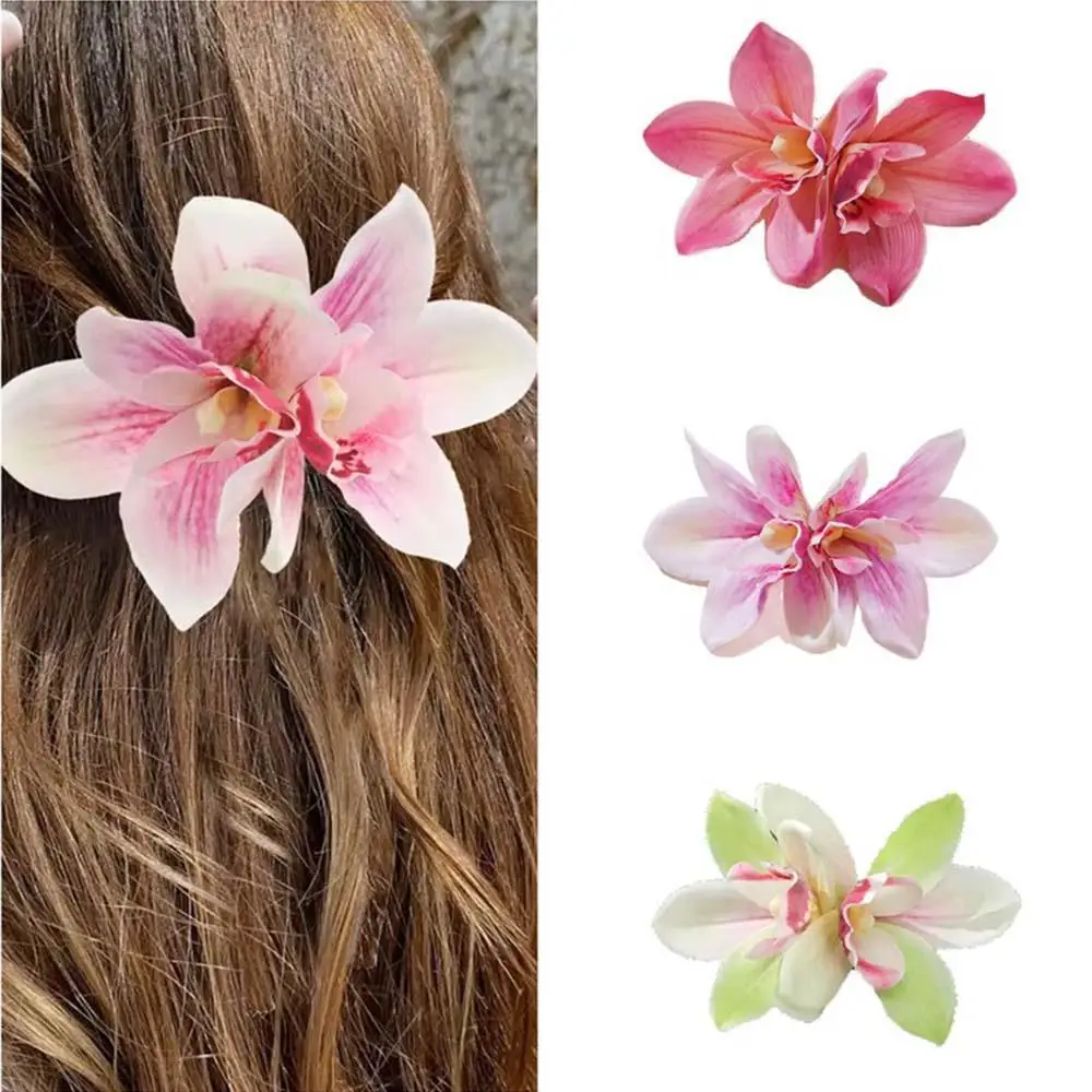 

Simulated Floral Hairpin Two-flowers Side Clip Barrettes Orchid Flowers Hair Clip Sweet Elegance Headdress Duckbill Clip