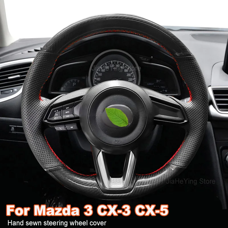 Hand Sewn Non-slip Top Leather Car Steering Wheel Cover Wrap For Mazda 3 Axela 2019 CX-3 CX-5 Mazda 6 Atenza 2017-20 Accessories