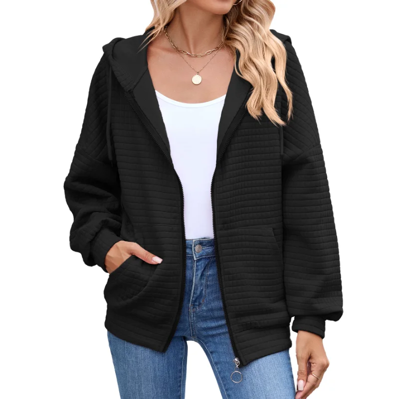 Nuova giacca in felpa con tasca con cappuccio a maniche lunghe con cerniera tinta unita autunno e inverno per felpe con cappuccio da donna