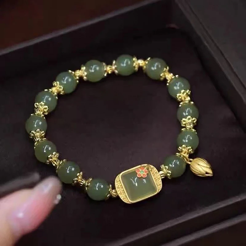 Chinese Style Imitating Square Sugar Lotus Beaded Bracelet High-End Generous Light Luxury Lucky Jewelry Accessory