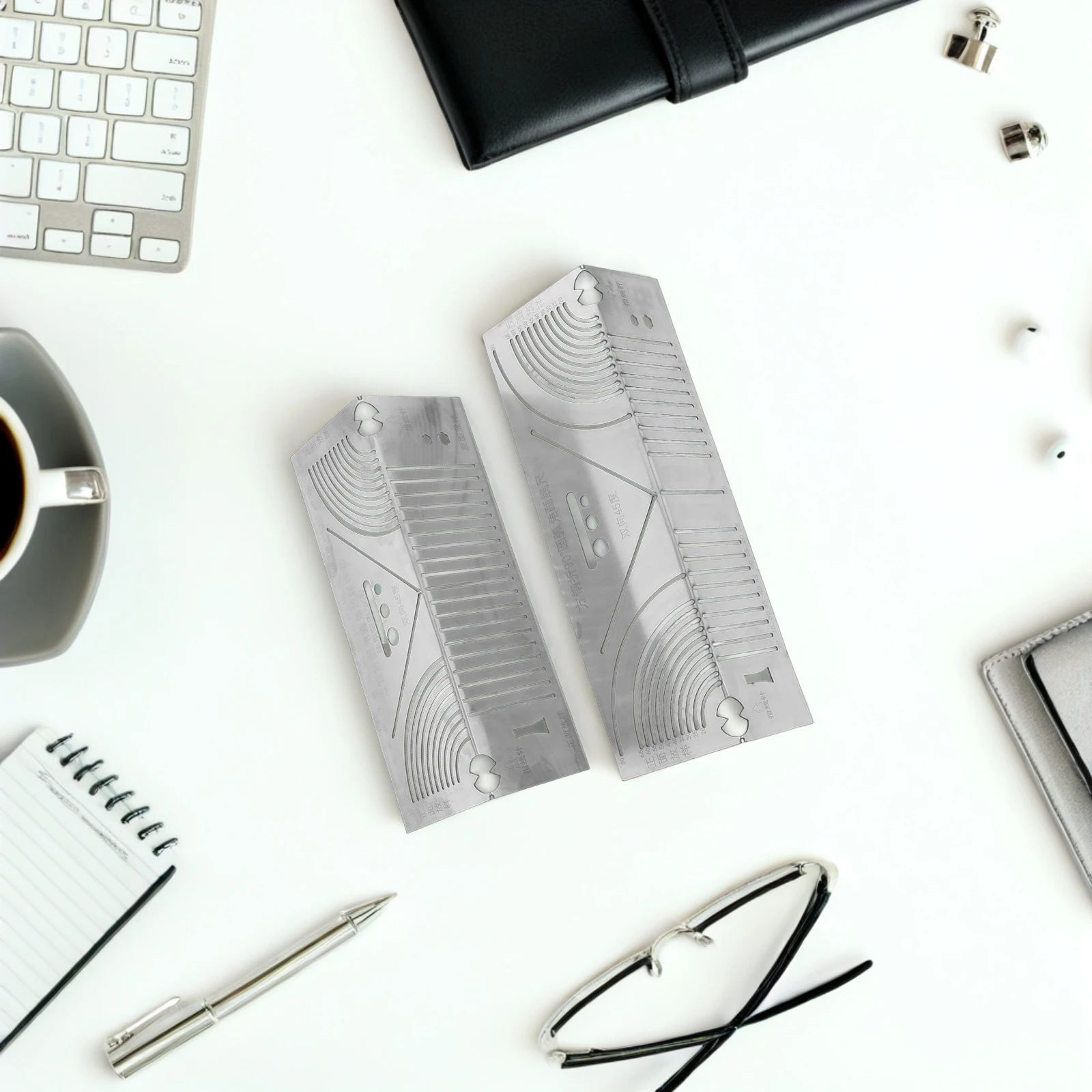 2Pcs Metal Precision Arc Angle Marking Ruler for Drawing Small Rectangular Woodworking Square Student Multifunctional Right Tool