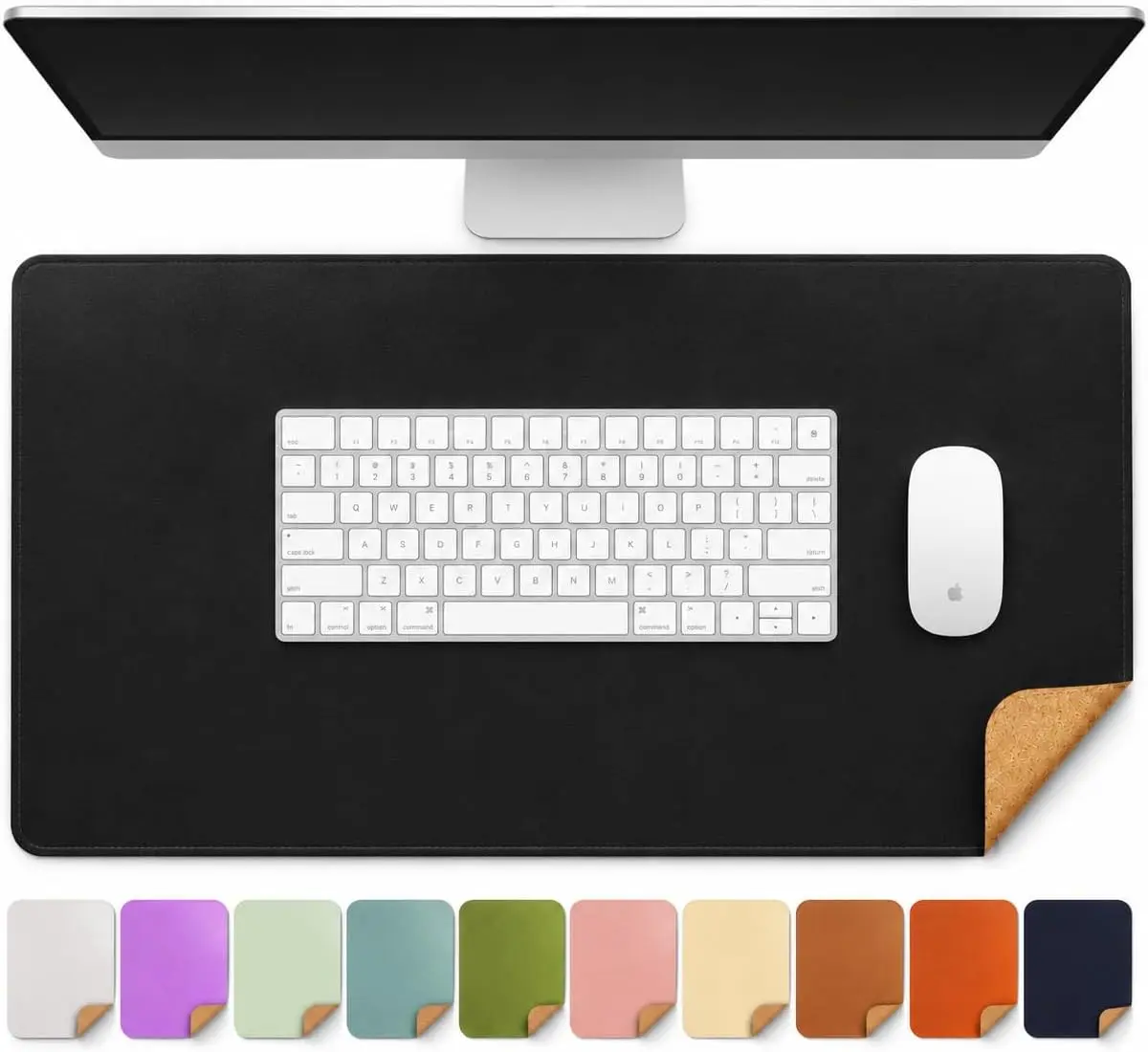 

Dual-Sided Cork & PU Leather Desk Mat 23.6"x13.7" - Non-Slip Waterproof Mouse Pad for Office, Home & Gaming