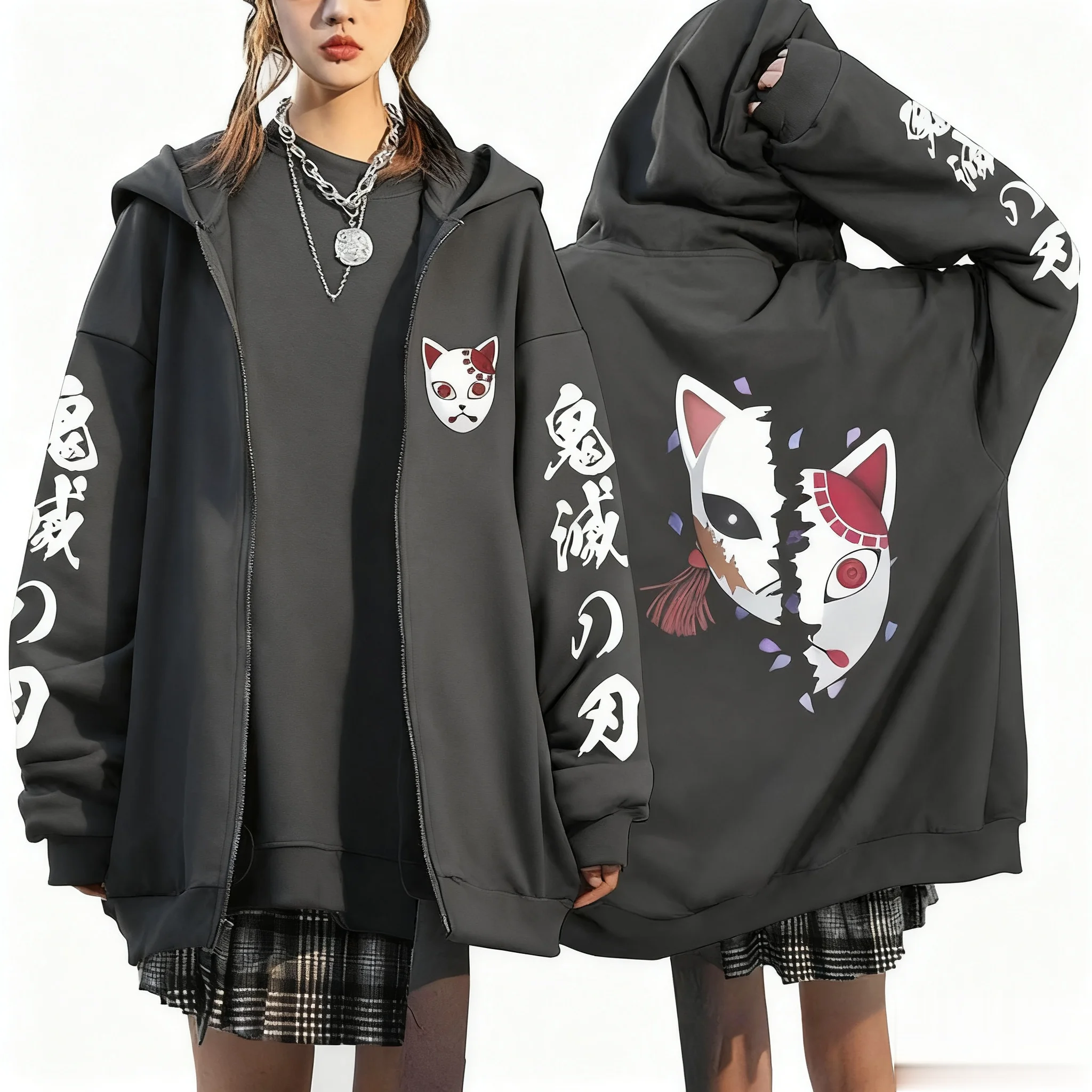 

Толстовка на молнии в стиле аниме «Убийца демонов», мужская и женская уличная одежда, пуловер, толстовка, повседневная куртка с капюшоном, осенне-зимняя мода