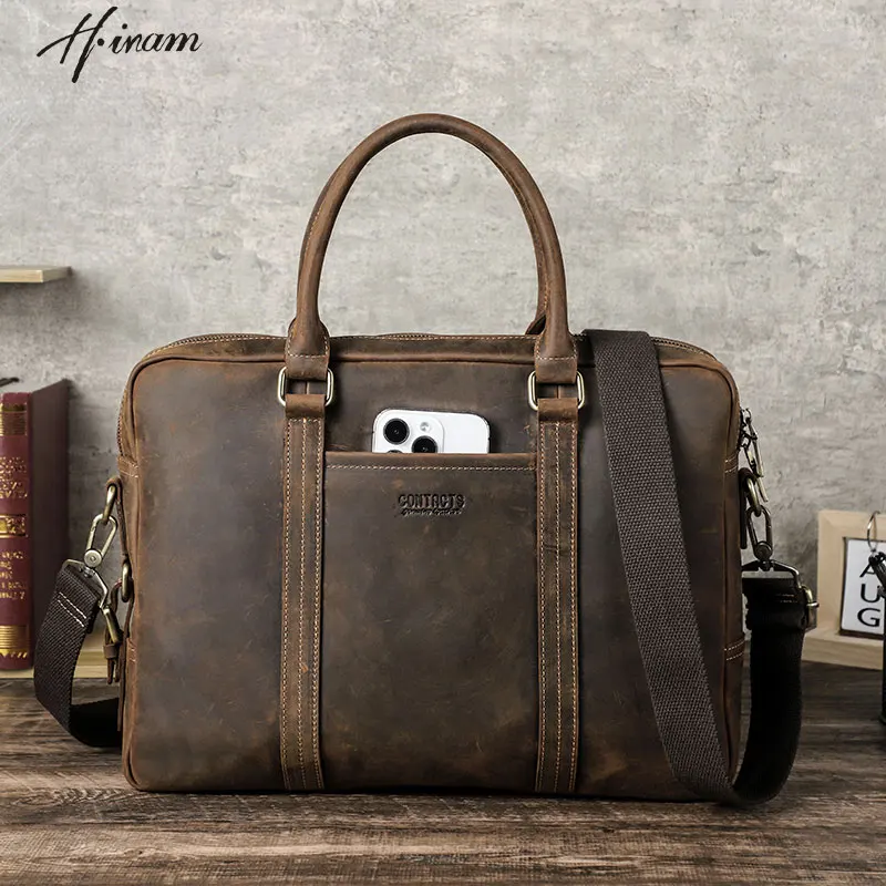 Genuine Leather Multipurpose Laptop Bag Notebook Computer Pouch for Macbook Hp Dell Briefcase Travel Business Women Men Handbag