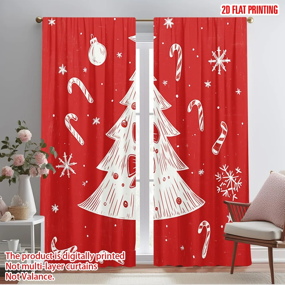 2pcs,2D plane printing Light Filtering Curtains Christmas Tree Ornaments Snowflakes_a (2) Polyester Fabric (without rod) All
