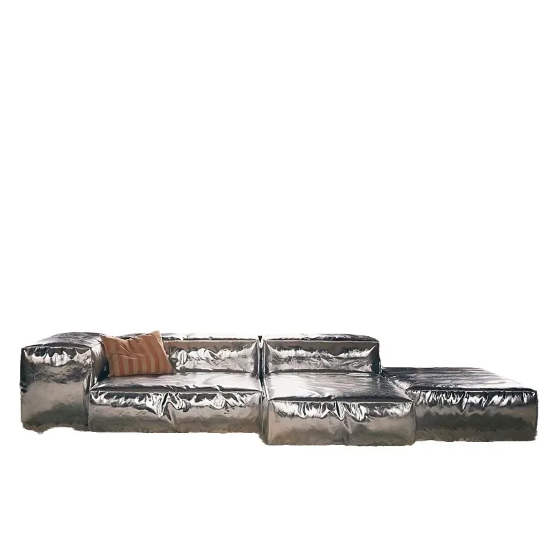 

Minimalist designer niche studio silver pearlescent leather combination module sofa