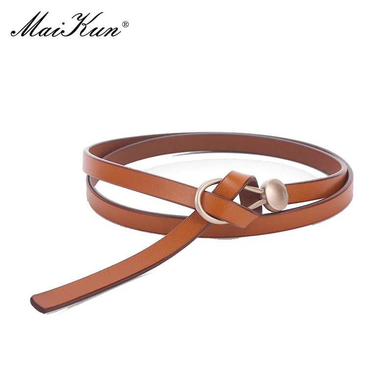 

Maikun Genuine Leather Thin Belt Women's Two-Layer Cowhide Knotted Leather Belt Stylish Black Dress Sweater Waistband