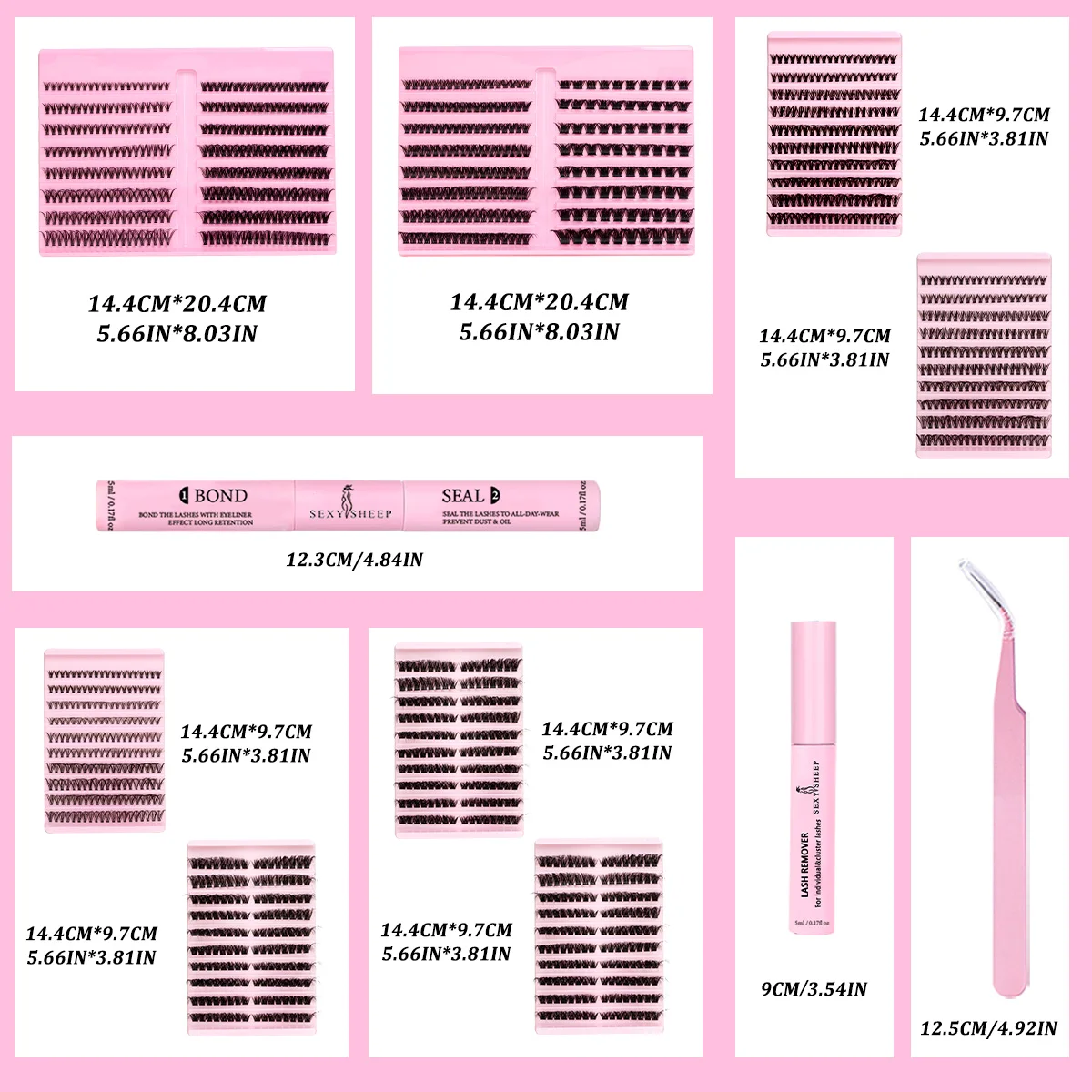 لتقوم بها بنفسك الفردية رمش تمديد عدة مزيج أنماط حجم لاش مجموعات D حليقة رقيقة الفرقة العنقودية جلدة مع السندات و ملاقط الختم #3