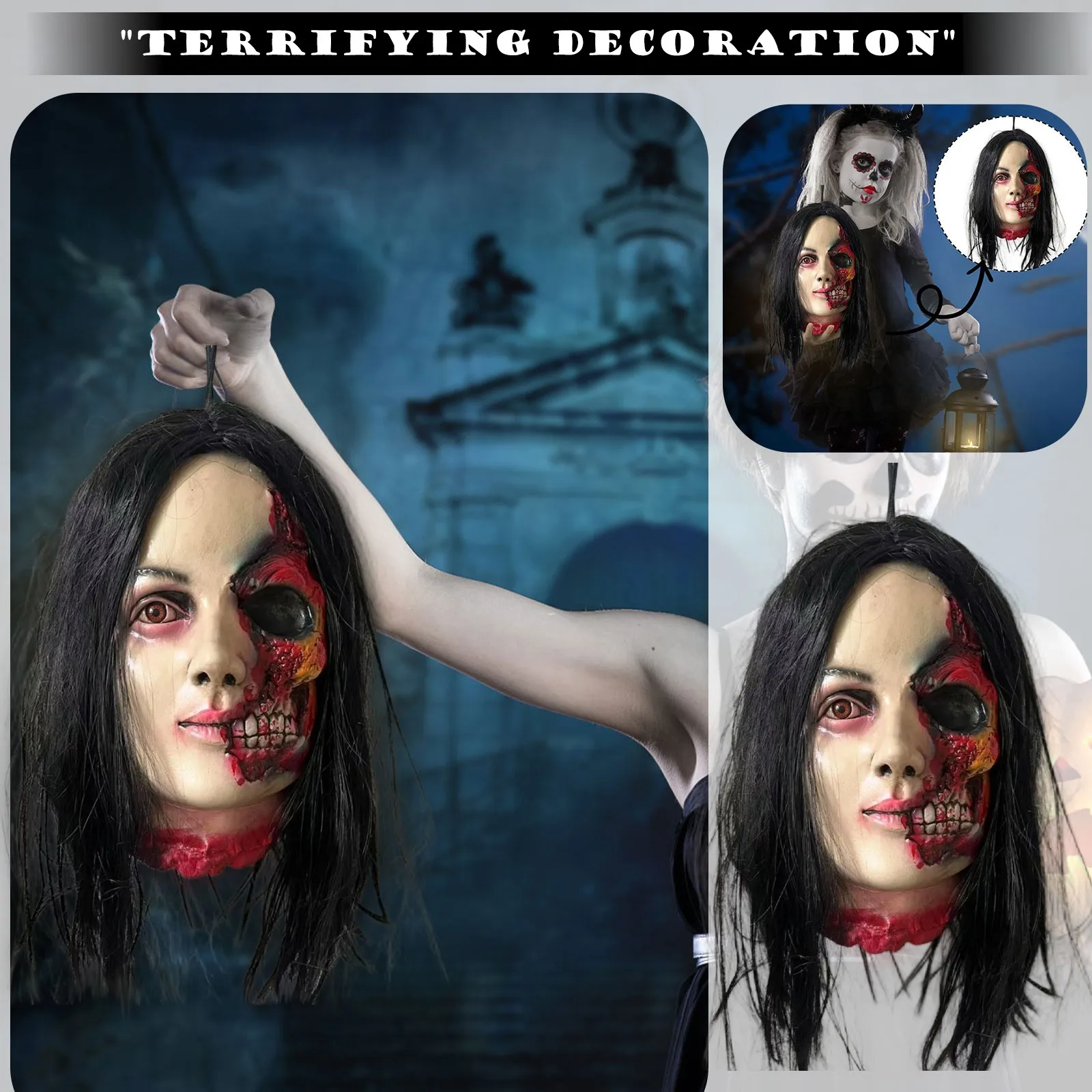 

Terrifying Decor Simulation Decapidated Head Ornaments Haunted House Scary Theme Decorative Props Hanging Corpses Skulls Decor