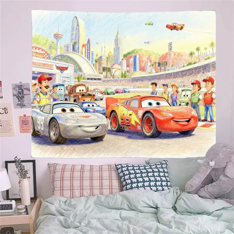 1PC 디즈니 픽사 자동차 라이트닝 맥퀸 & 친구들 레이스 태피스트리, 모던 폴리에스터 벽 예술, 어린이 방 장식, 소년 소녀 선물.