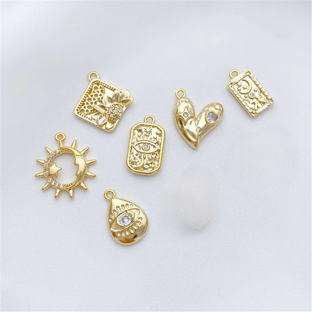 

14K Gold Inlaid with Zirconium Hearts Water Drops Flowers Button Pendants Handmade DIY Bracelets Necklaces Earrings Accessories