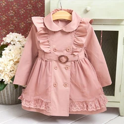 3-12 Years Girls Trench Coat Spring And Autumn Lace Border Windbreaker Outerwear Korean Style Kids Jacket New Children Clothing