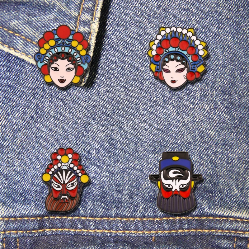 Peking Opera Enamel Pin Facial Makeup Brooch Chinese Culture Badge Jewelry Gift for Kids Friend