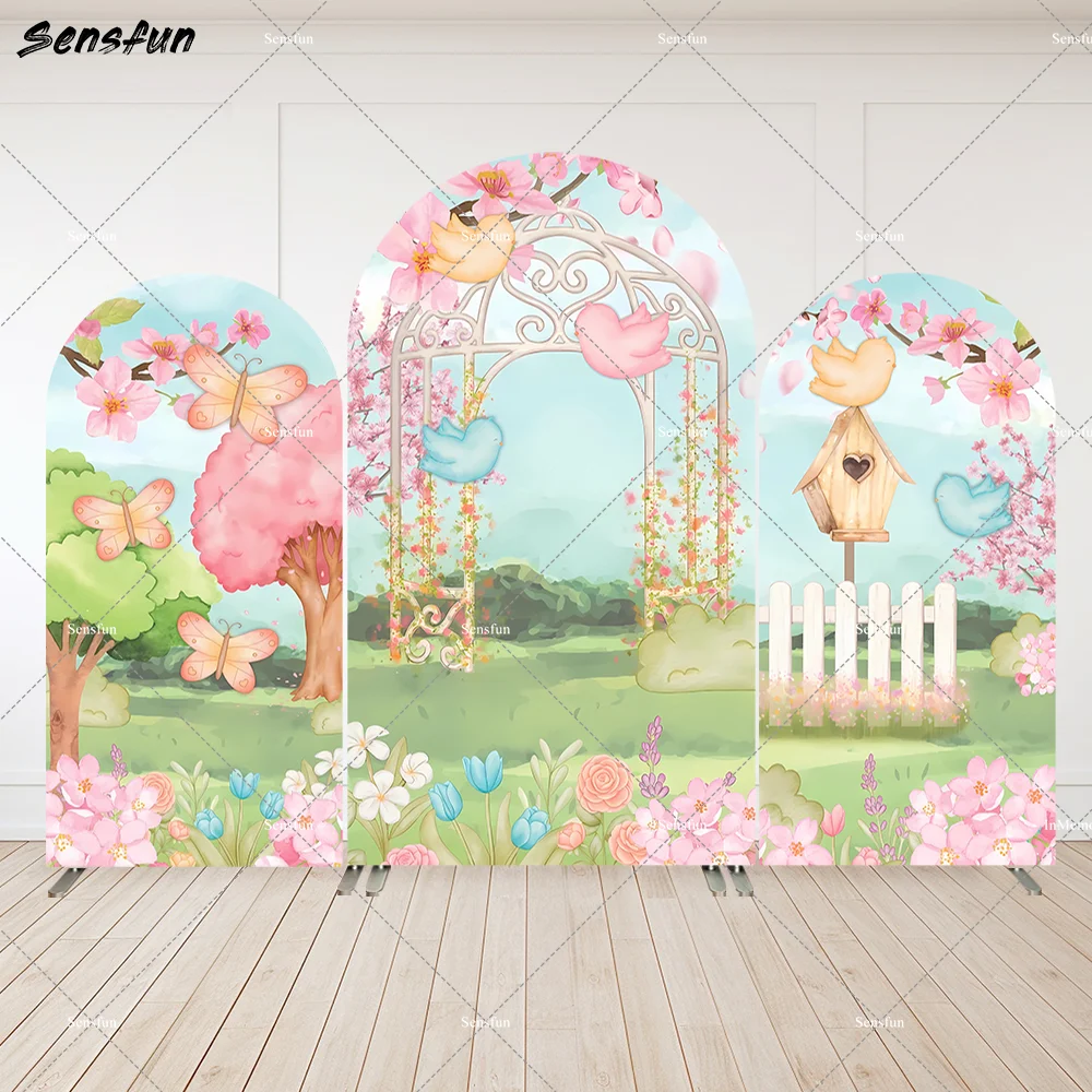

Spring Garden Arch Wall Panels Cover Buttetfly Flowers Birdcage Girls Birthday Arched Backdrop Baby Shower Background Banner