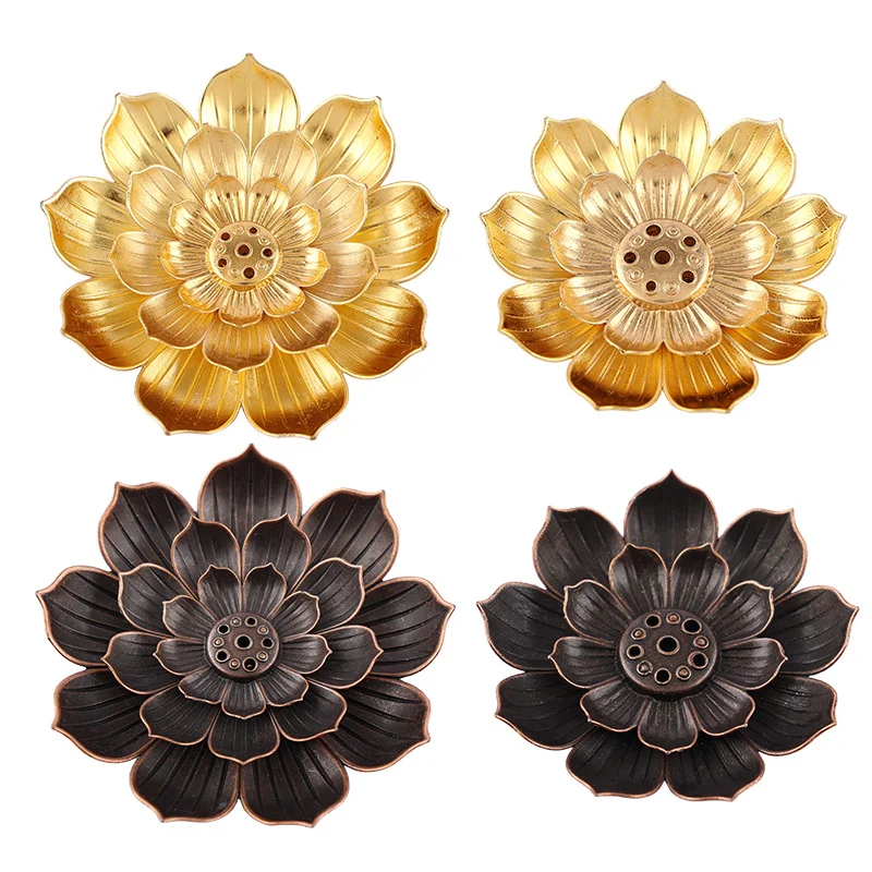 Buddhism Lotus Incense Holder for Sticks Alloy 2 in 1 Detachable Ash Catcher Incense Burner Home Fragrance Decor porta incienso