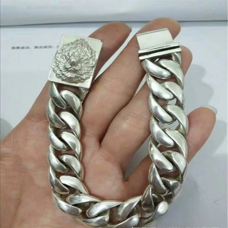 Jia Le/China Old Tibetan Silver Domineering Lion King Glossy Bracelet Fashionable Personalized Men Women Couples Couples Gift