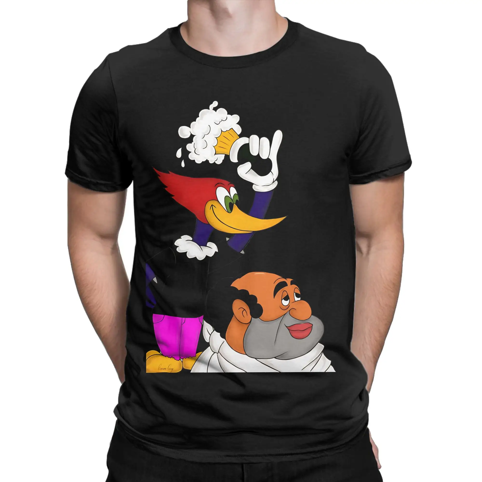 Woody Woodpecker is the barber of Seville Graphic Funny 100% Cotton T-Shirt Woody Woodpecker Tees Tops For Men