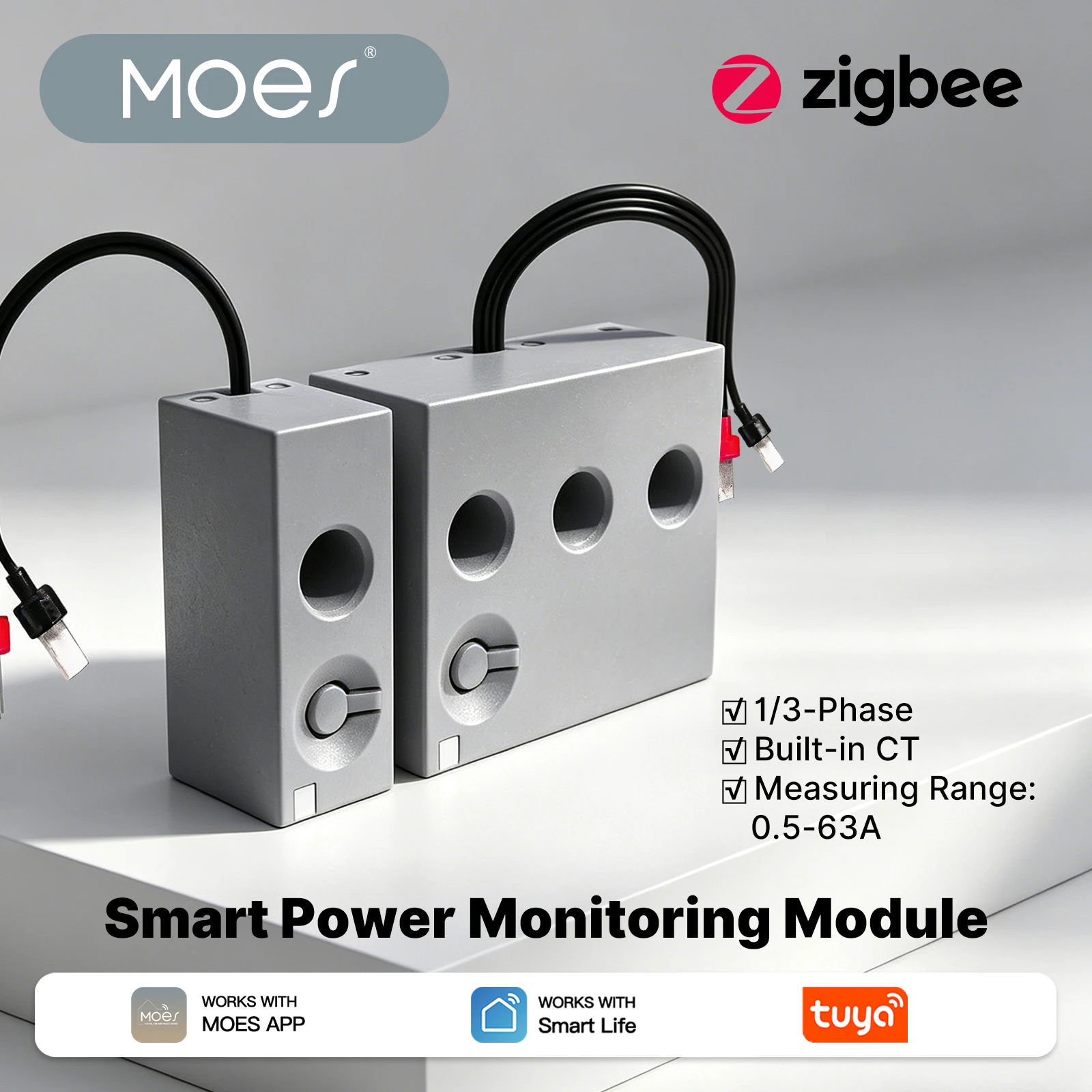 moes-tuya-zigbee-1相スマートパワーメータリングモジュール電力消費モニター63a測定内蔵変流器