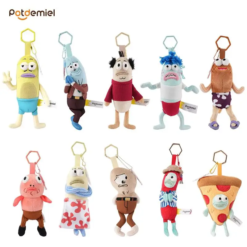 Potdemiel Funny Long Cartoon Plush Keychain Weird Shape Stuffed Doll Hexagon Metal Key Ring Backpack Bag Charm Soft Fluffy