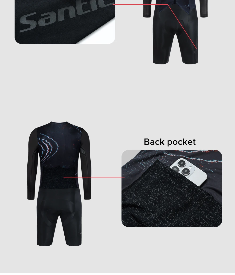 Santic Hochwertige Herren-Racing-Radtrikot-Sets, Sommer-Langarm-Radtrikot, importiertes Sitzkissen, Trägerhose, Anzüge – Detail 9