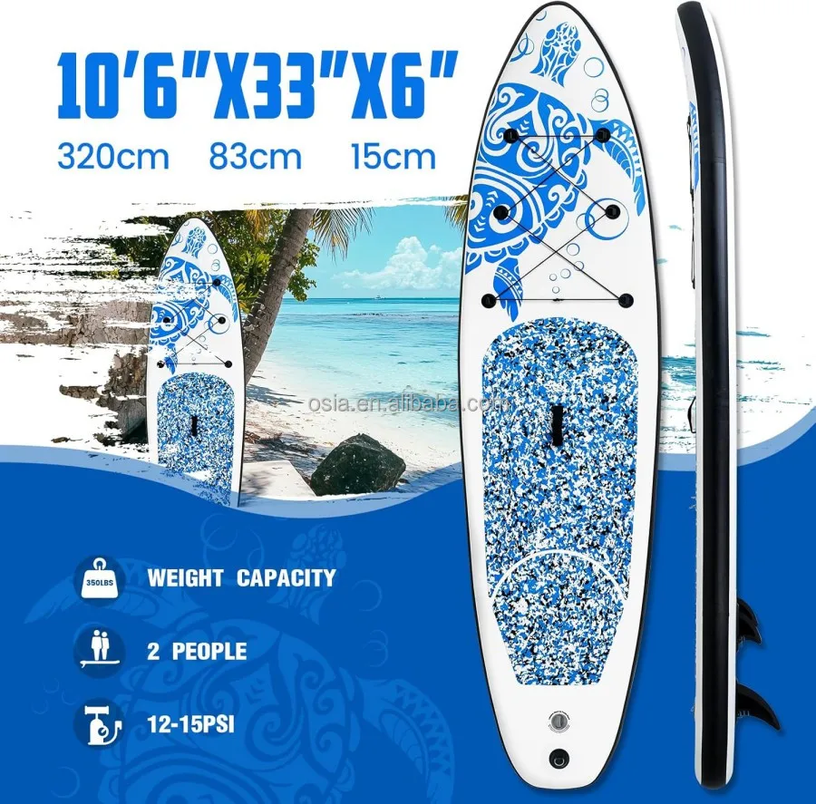 لوح مجداف قابل للنفخ IBoard ISUP نموذج شامل SUP PVC/EVA مادة خشبية وردية اللون البحيرات الأنهار استخدام زعانف مجداف المقود حقيبة