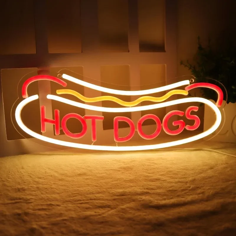 

HOT DOGS Neon Sign LED Business Neon Light Signs for Hot Dogs Store Fast Food Shops Led Art Wall Hanging Decorative Lights