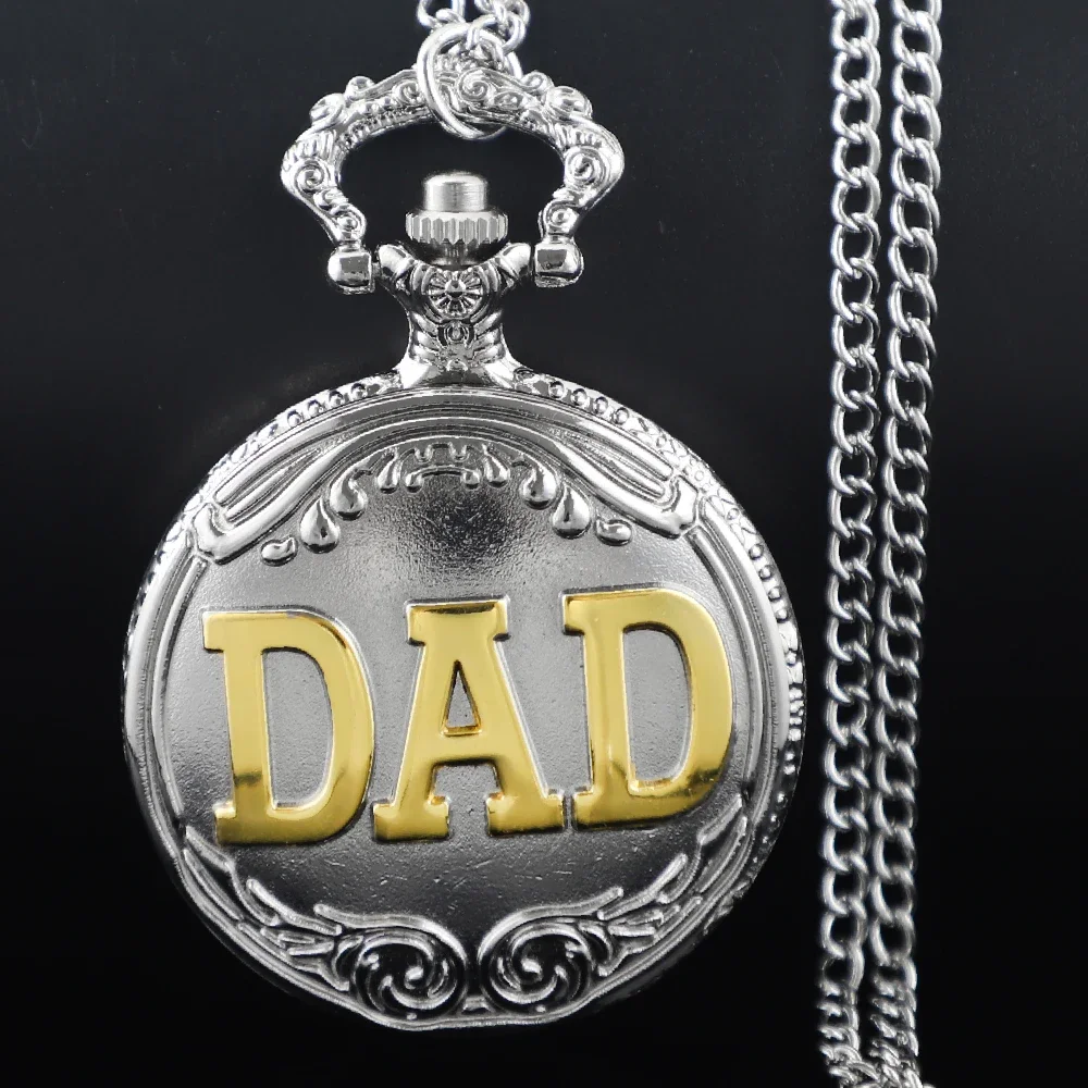 Винтажные кварцевые карманные часы с гравировкой DAD, ожерелье с арабскими цифрами, подвесные часы на день отца, подарок на день рождения