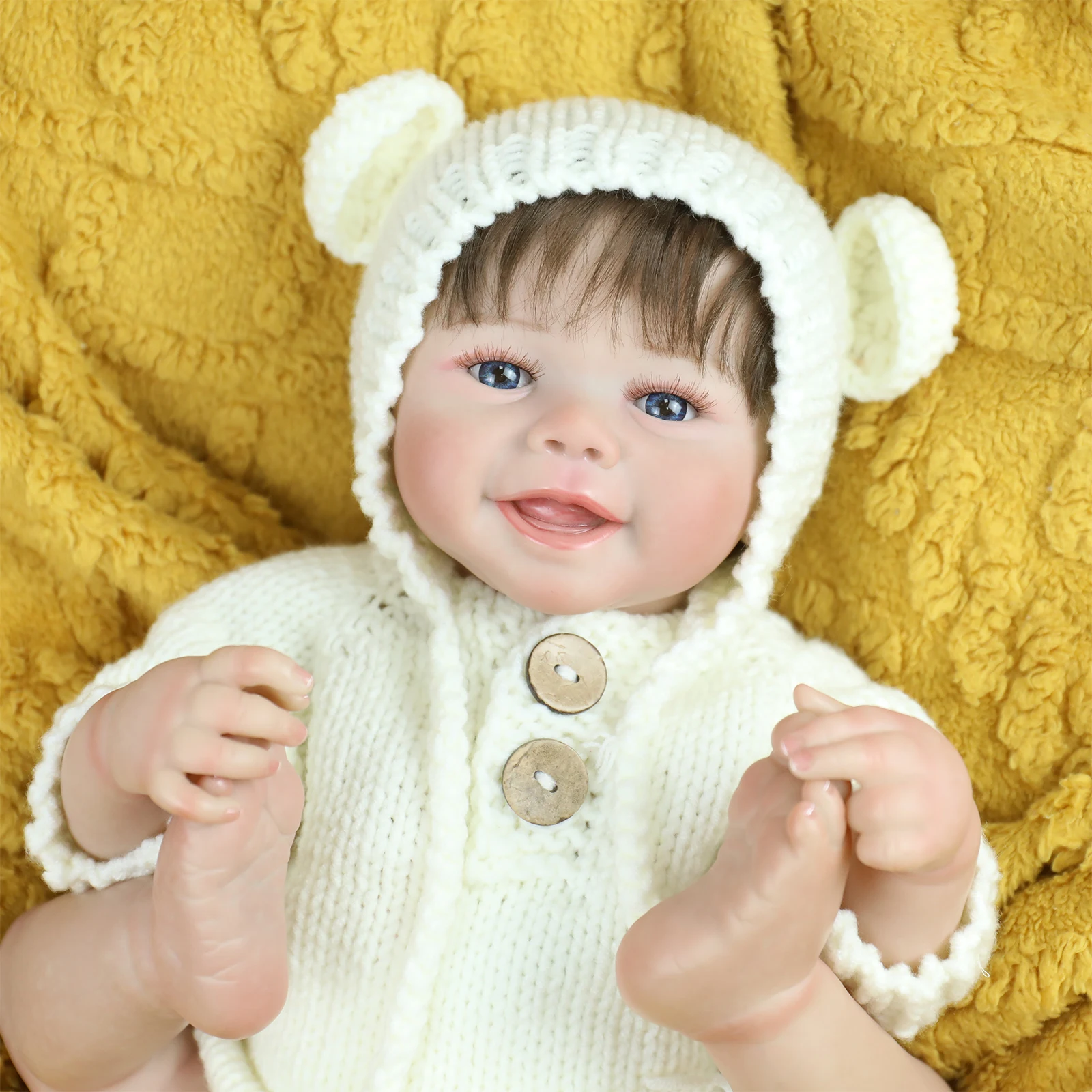 18inch Full Soft Vinyl Silicone Body Reborn Dolls with 3D Skin Hand Painted Rooted Hair Touch Doll Christmas Gifts for Girls