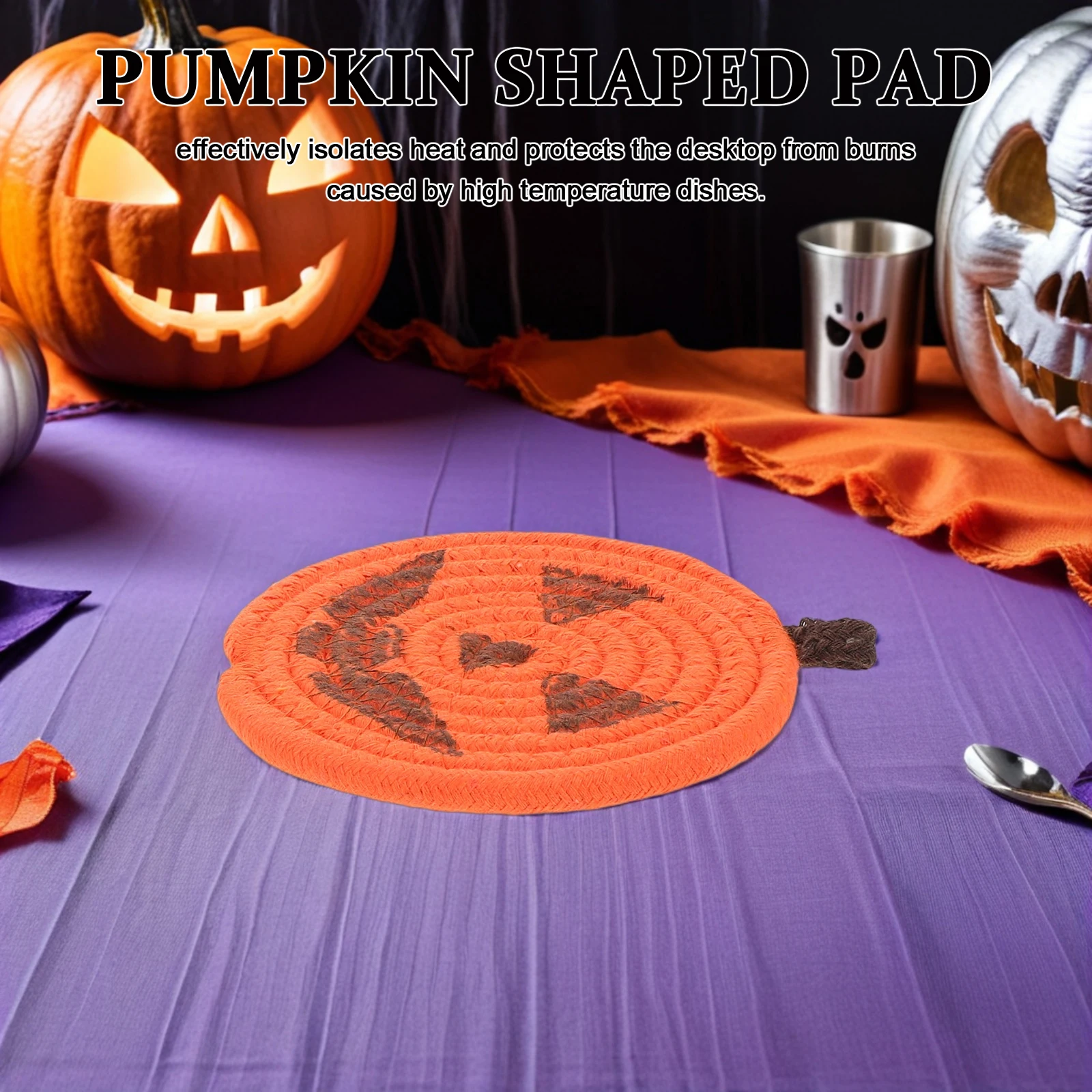 4 個カボチャ型コースターハロウィンカップマットかぎ針編み秋飲料断熱パッド耐熱コーヒーテーブルマット用