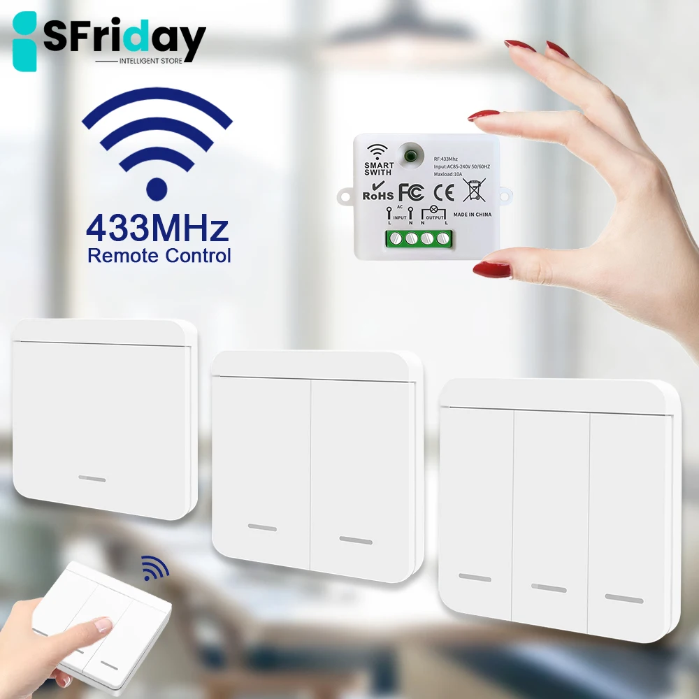 IsFriday Wireless 433MHz Remote Control Light Switch 86 Type Wall Panel AC 85-240V 10A Relay Receiver 1/2/3gang For Led Lamp Fan